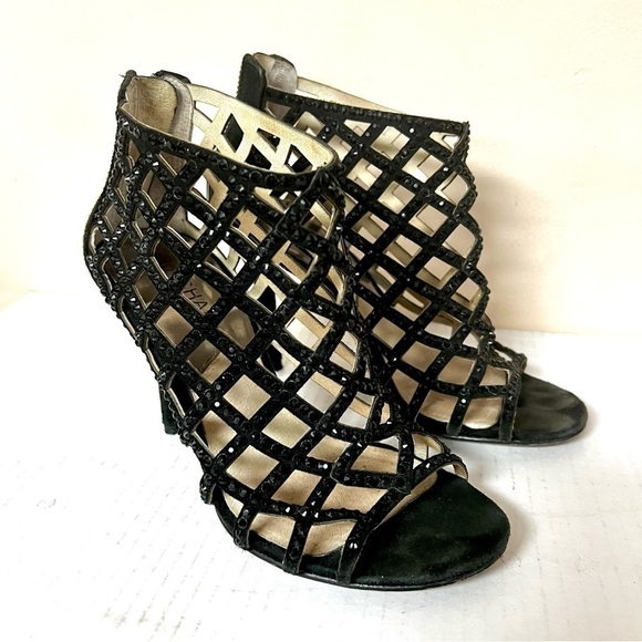 MICHAEL Michael Kors Yvonne rhinestone Caged Open Toe Sandals Black Suede 5 - Picture 4 of 10